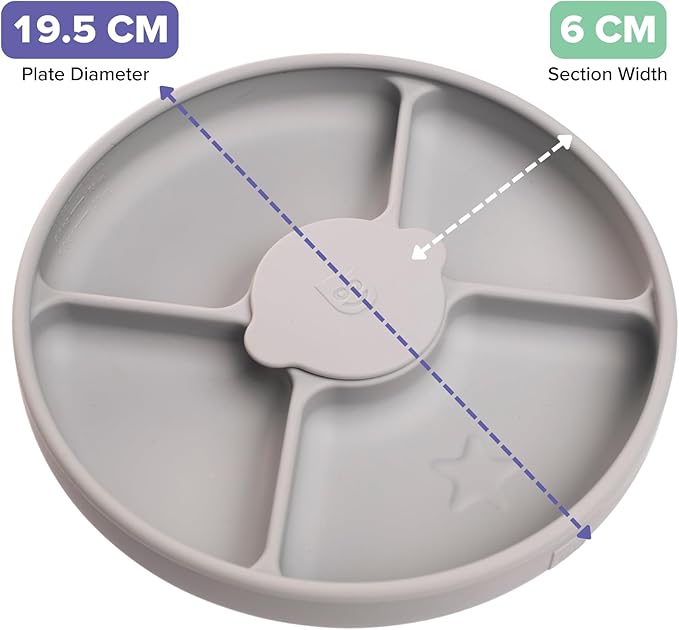 Talktools Bitsy Feeding Kid's Essentials Plate Set – Toddler Utensils, Spoon and Fork, Plate Lid, Perfect for Mealtime – Strong Suction Toddler Plates with 4 Compartments (Set-Cloud)