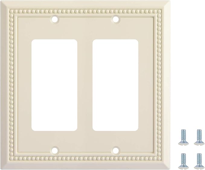 Henne Bery Sunken Pearls Heavy Duty Decorative Wall Plate Switch Plate Outlet Cover, Durable Solid Zinc Alloy (Double Decorator, Light Almond)