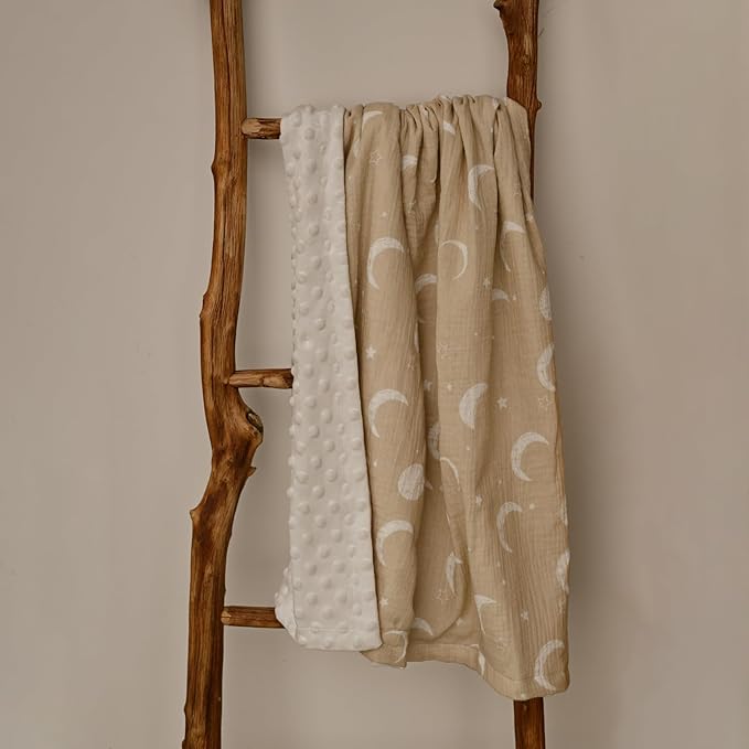 GLLQUEN BABY Blankets for Unisex Boys Girls, 2-Pack Muslin Cotton Front Soft and Breathable, and Dotted Fleece Backing, Printed Bed Nursery Minky Blankets for Toddler Newborn, Starry, 30 x 40 inches