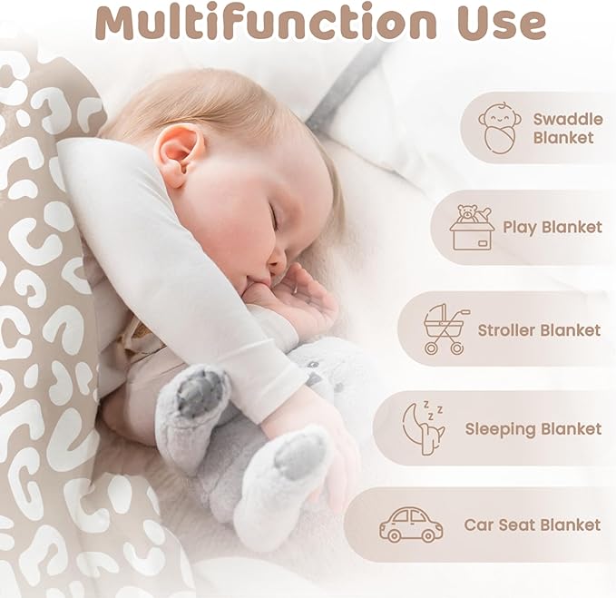 Leopard Print Minky Baby Blanket 30 x 40 Inches for Girls, Soft Plush Receiving Blanket with Dotted Back, Gift for Toddler Newborn Infant Christmas Birthday Baby Shower