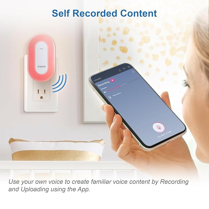 VTech BC8113 V-Hush Plug Sleep Training Soother with 40 Stories/Songs/Sounds & Record Your own Voice. Bluetooth Speaker, 250+ Multi-Color Night Light, No Batteries & No Cords Required