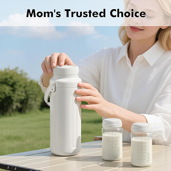 Portable Breast Milk Cooler - 19oz Breast Milk Cooler Bottle with 2pcs Baby Bottles, Breast Milk Chiller with Stainless Steel Ring Cooling for 24 Hours, Breastfeeding Essentials for Travel Outdoor