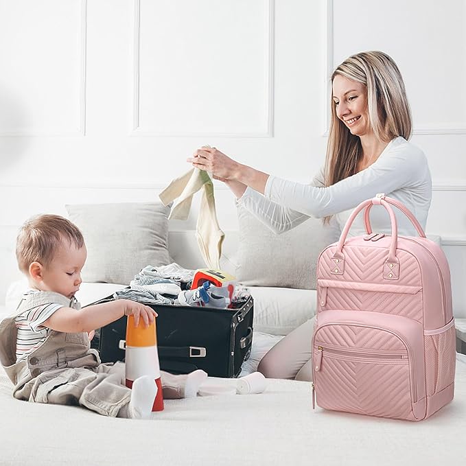 Diaper Bag Backpack Tote for Women Large Capacity, Baby Bag with Insulated Pockets Multifunctional Diaper Bags For Baby Girl Boy Waterproof Baby Bags For Boys Girls Maternity Bag Baby Pink