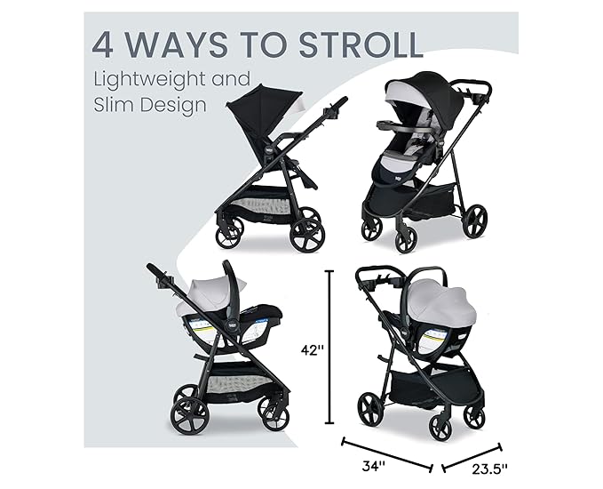 Britax Willow Brook S+ Baby Travel System, Infant Car Seat and Stroller Combo with Alpine Base, ClickTight Technology, SafeWash Insert and Cover, Glacier Onyx