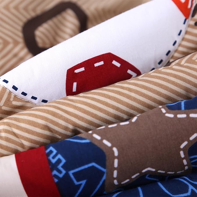 Wowelife Sports Crib Bedding Set for Boys, Premium 3-Piece Baby Bedding Set Brown Football Basketball Rugby Crib Bed Set Baseball Soft with Crib Comforter, Skirt and Sheet, Brown