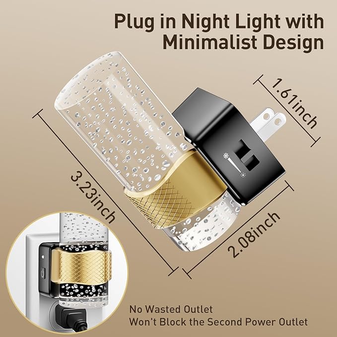 Night Lights Plug into Wall: Led Dimmable Night Lights with Auto Dusk to Dawn Sensor - 2 Pack 3000K Arylic Nightlight with Adjustable Brightness for Bedroom Bathroom Hallway Indoor Home Decor