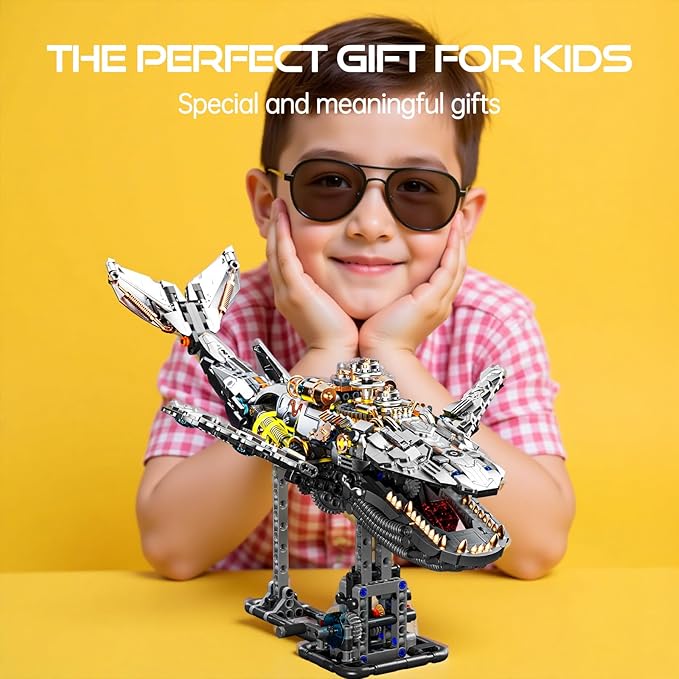 Mechanical Whale Building Set, Sea Animal Building Block Toy, Movable Ocean Animal with Display Stand, Home Decor Gift for Adults Teens Kids Boys(1388PCS)