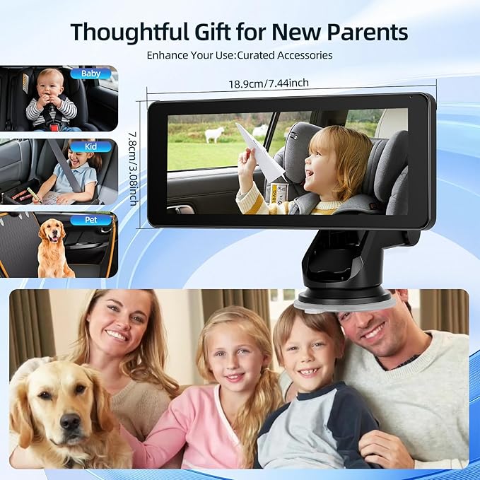 6.86 Inch Carplay Screen for Baby Monitor - 1080P Portable Car Stereo with Baby Car Camera/Wireless CarPlay/Android Auto/Night Vision/150° Wide Angle/AirPlay/GPS Navigation + 64G Card, Easy to Install
