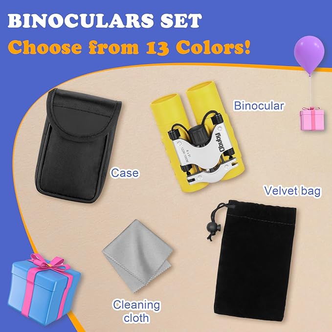 Obuby Real Binoculars for Kids Gifts for 3-12 Years Boys Girls 8x21 High-Resolution Optics Compact Toy Binocular for Bird Watching,Travel, Camping