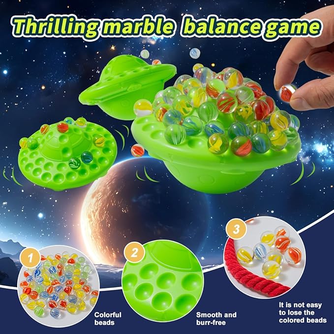 Marble Balancing Stacking Game – 60 Colorful Marbles Stored Inside, Exciting Family Challenge for 1-4 Players, Fun Party Game for Kids & Adults, for Holiday Birthday (Green)
