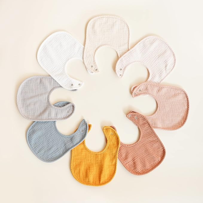 Konssy Muslin Baby Bibs 8 Pack Baby Bandana Drool Bibs Cotton for Unisex Boys and Girls, Soft Absorbent Set for Teething and Drooling