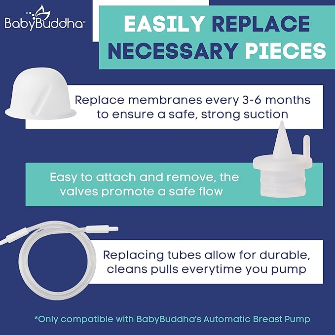 BabyBuddha Breast Pump Accessories, 10 Piece Triple Bundle for Electric Breast Milk Pump, Includes 2 Silicone Diaphragms, 4 Duckbill Valves, 4 Replacement Tubes, Compatible Spare Parts for Daily Use