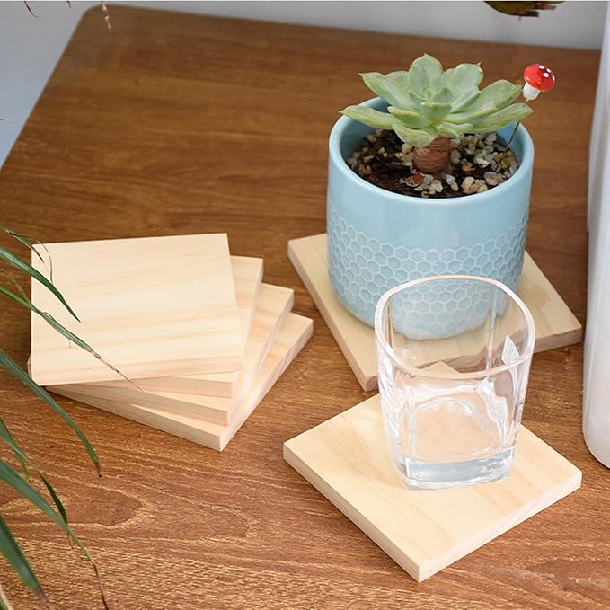 12PCS Unfinished Wood Square Blocks for Crafts, 4x4x1in Blank Wooden Squares Pine Wood Boards for Wood Carving,DIY Wood Coasters,Painting & Burning