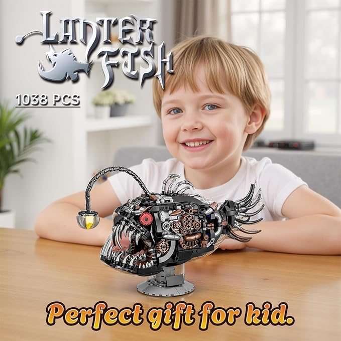 Mechanical Lantern Fish Building Set,Sea Animal Building Block Toy,Home Decor Gift for for Adults and Kids 1038PCS 