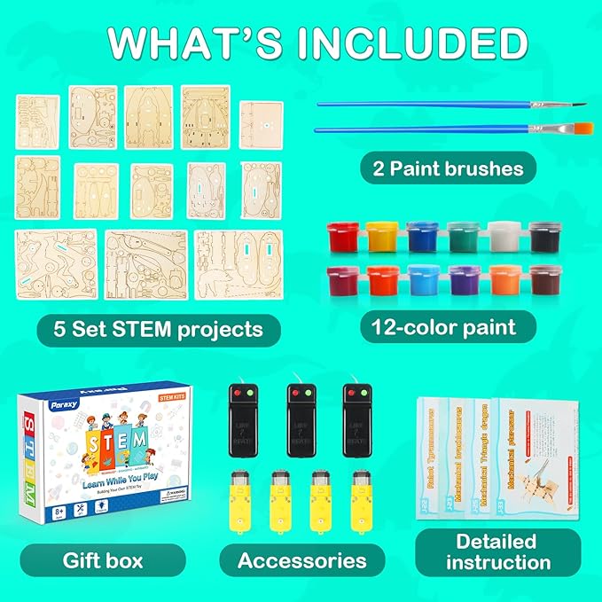 Poraxy Dinosaur Toys, 4 in 1 STEM Kits for Kids Age 8-10, Toys for Ages 8-13, Educational Science Building Projects, 3D Wooden Puzzles Robot Crafts, Gifts for Boys Girls 7 8 9 10 11 12 13 Year Old
