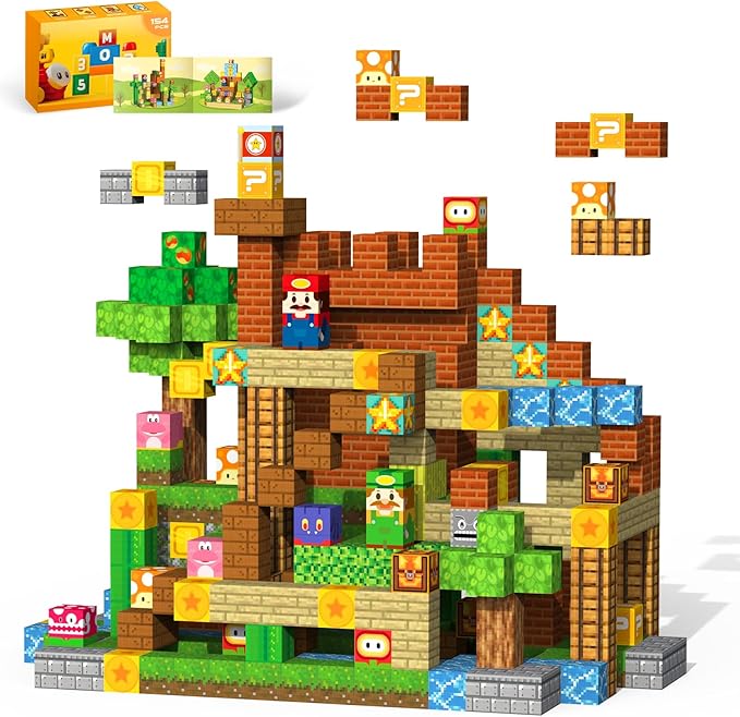 Magnetic Blocks Magnet Building Toys - 154Pcs STEM Building Game Montessori Sensory Toys for Kids Boys Girls Ages 3 4 5 6 7 8 9 10 Birthday Gift