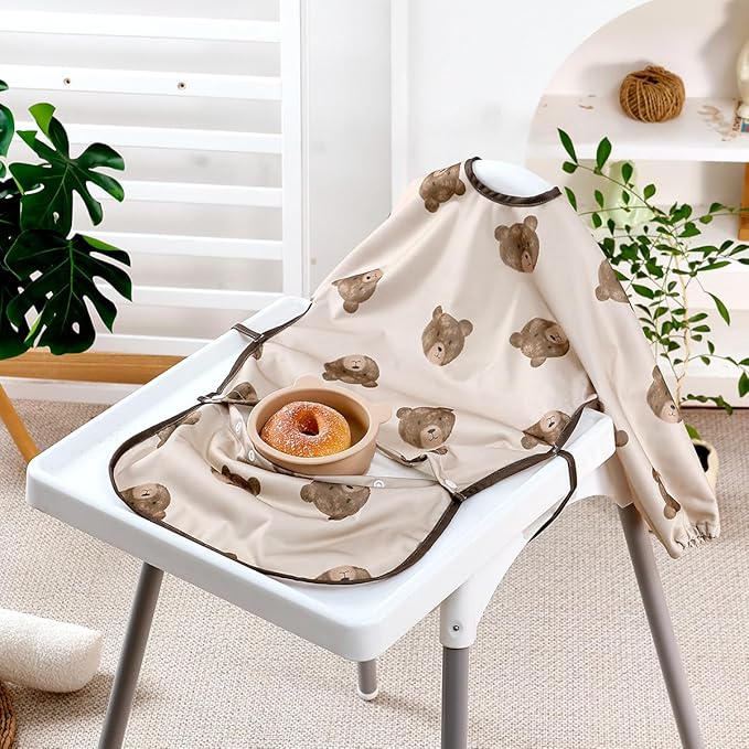 2-Pack Long Sleeve Baby Bib,Coverall Baby Bibs for Eating,Waterproof,Attaches to Highchair&Table,Ages 1 to 3 Years