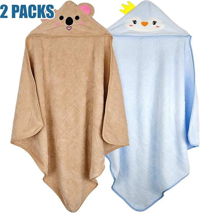 Toddler Bath Towel with Hood Soft Absorbent 2 Pack Pack Premium Coral Fleece Hooded Baby Towels for Newborn, Toddler and Kids Baby Stuff Shower