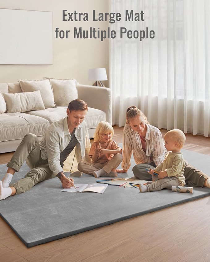 Blissful Diary Ultra Soft Baby Play Mat, 71x59 Extra Large Floor Mat with Removable & Washable Slip-On Cover for Babies and Toddlers, Light Grey