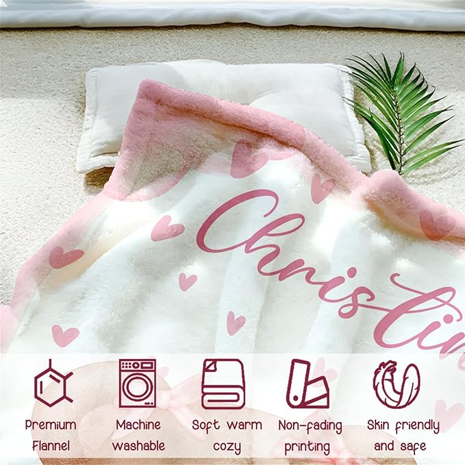 Personalized Baby Blanket for Girls, Custom Baby Blanket with Name, Soft Cozy Personalized Name Blankets for Kids, Customized Bear Blanket for Infant Toddler Birthday Christmas