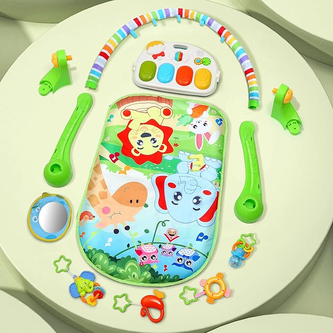 CUTE STONE Baby Gym Play Mat, Play Piano Gym with Tummy Time Activity Mat, Musical Activity Center for Infants Toddlers