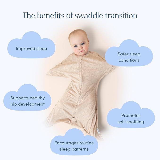 SleepingBaby Zipadee-Zip Transition Swaddle - Cozy Baby Swaddling Blanket with Zipper Convenience - Roomy Wearable Blanket for Easy Diaper Changes - 6-12 Month - Balanced Beige Heather