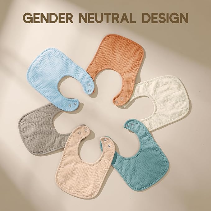 AMAWMW Muslin Baby Bibs for Unisex Boys Girls 6Pack Baby Bandana Drool Bibs Adjustable Newborn Bib for Drooling & Teething