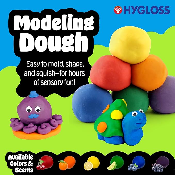 Hygloss Play Modeling Dough for Kids – Safe & Non-Toxic Sensory Dough for Arts and Crafts – 1 lb Tub – Play Clay for Toddler Activities, Preschool Classroom Must-Haves – 6 Assorted Colors, Scented