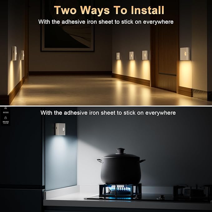 YiaMia Stair Lights Motion Sensor Indoor, 6-Pack Rechargeable Night Lights with 3 Color Modes, Wireless Under Cabinet Lighting for Stairs, Hallway, Kitchen, Bathroom