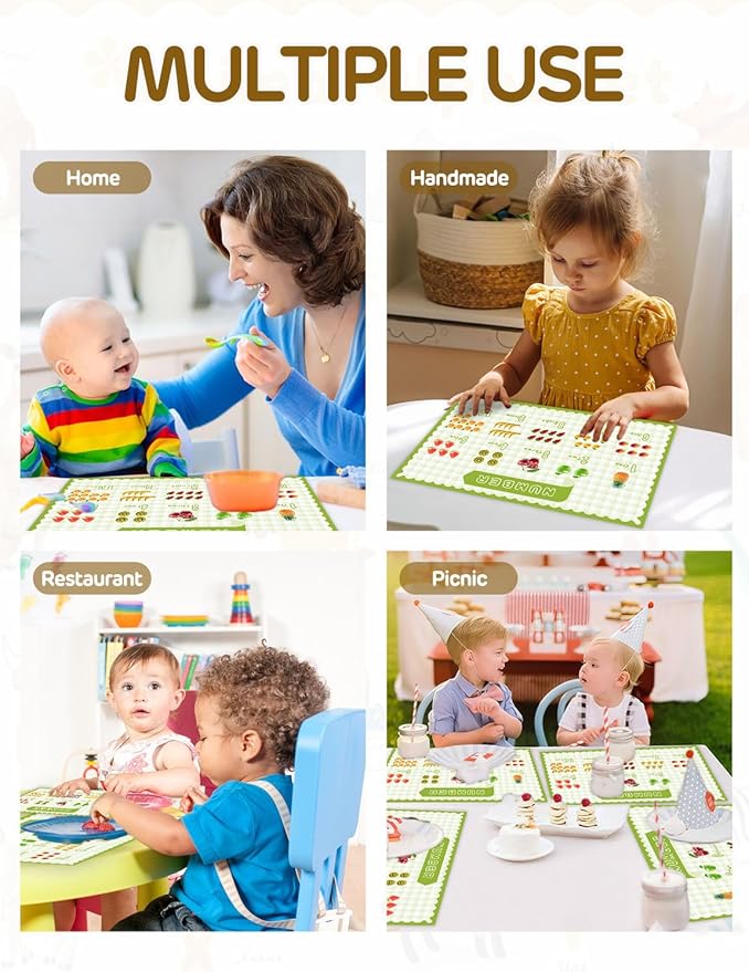 45 Pack Sticky Disposable Placemats for Baby & Toddlers,Cute Number Fruit Toddler Placemat 12"x18" Kids Table Mat for Party,Picnic Table,Restaurants Dining Table Travel Essentials for Toddlers