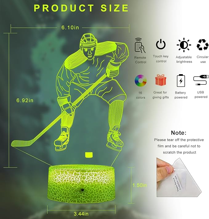 FlyonSea Kids Ice Hockey Gifts,Ice Hockey Toys 16 Color Changing Kids Night Light with Touch and Remote Control, Mens Ice Hockeys Decor Light Birthday Christmas Gifts for Kidss Boys Baby