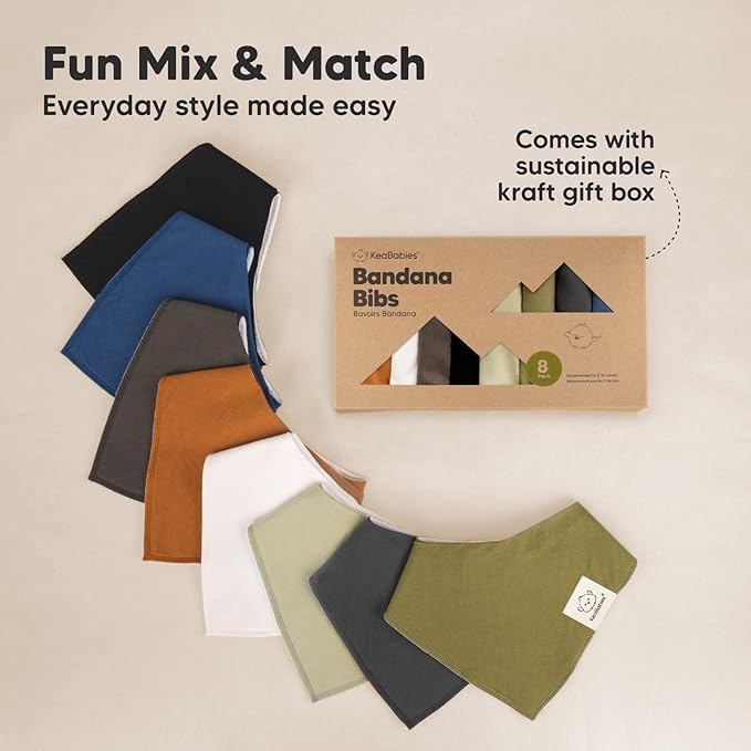 8-Pack Organic Baby Bandana Bibs for Boys, Girls - Super Absorbent Triangle Baby Bibs for Drooling and Teething Infant, 100% Cotton Extra Soft for Newborn, Infant 0-36 Months (Basics)