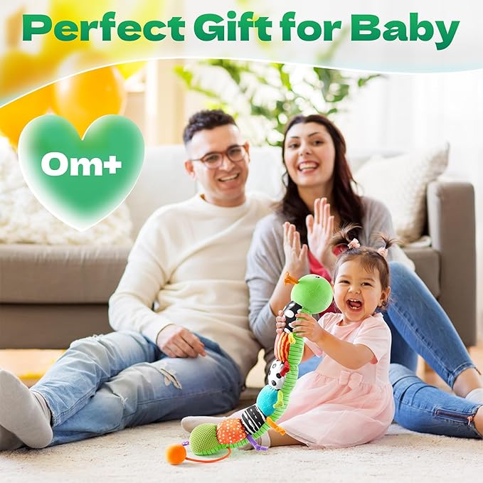 HEMRLY Baby Toys for 0-6 Months, Musical Plush Caterpillar Infant Sensory Toy with Baby Mirror&Crinkle Rattle,Pull String,Teething Toys, Tummy Time Newborn Gifts for 0-3-6-12 Boys Girls - Green Branch