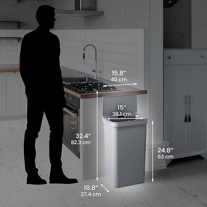 iTouchless Prime 13.2 Gallon Sensor Trash Can, Slim and Space-Saving, Durable Dent-Proof Construction, Automatic Bin Gray Color Great for Kitchen, Home, Office, Business, Garage, Plastic