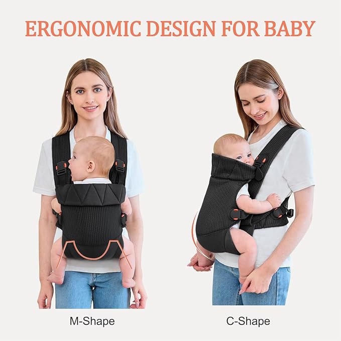 Baby Carrier Newborn to Toddler, Cozy Toddler Carrier, Ergonomic Newborn Carrier with Head Support, Black