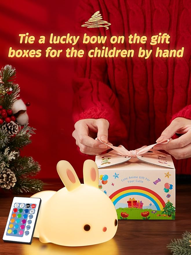 【Gifts Package】 Bunny Night Light for Kids Lamp, 16 Colors & Remote Rechargeable Kids Night Lights for Bedroom, Cute Gifts for Girls Gifts for Women