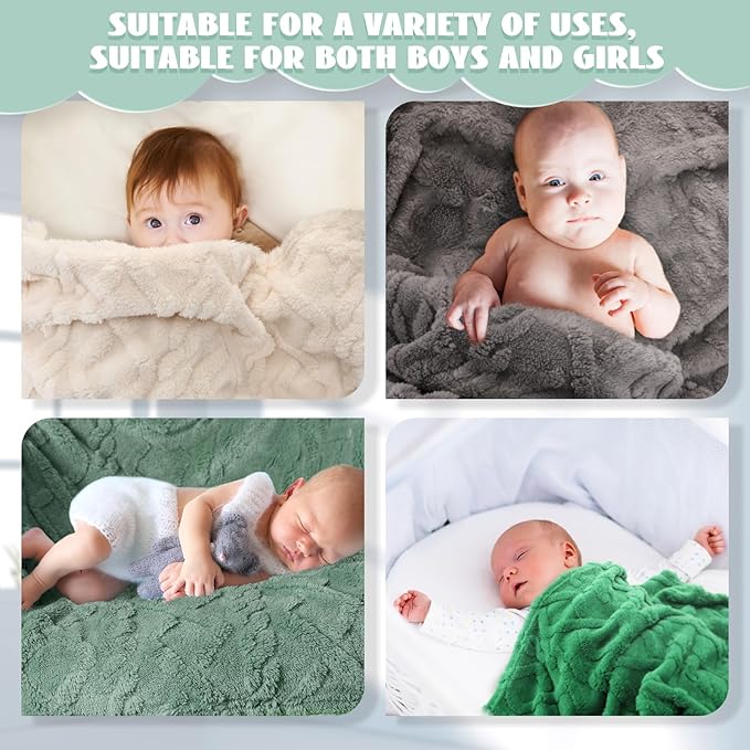 VitalCozy 4 Pcs Fluffy Baby Blanket Fleece 30" x 40" 3D for Boys Nursery Little Girl Infant or Newborn Receiving Swaddling Blankets(Green Set)