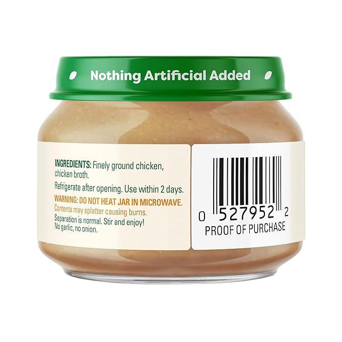 Beech-Nut Meat Baby Food Jars, Chicken & Chicken Broth Puree, 7g Protein, Stage 1 Baby Food for Babies 4 Months and Up, 2.5oz Glass Jars, 10ct