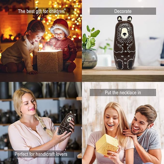 Tphon Russian Nesting Dolls Bear Wooden Matryoshka Dolls for Kids Handmade Cute Cartoon Animals Pattern Nesting Doll Toy Stacking Doll Set of 5