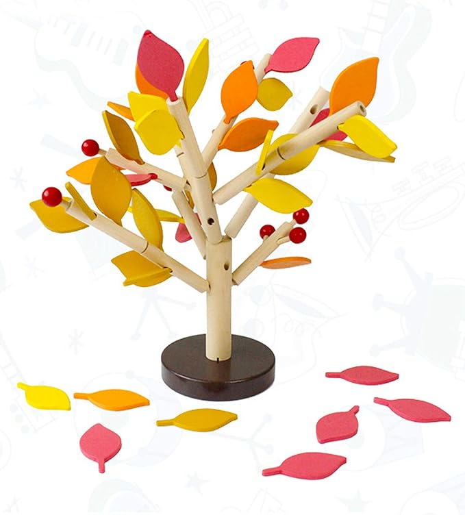 Early Childhood Education Building Blocks Wooden Assembling Tree Combination Boys and Girls DIY Disassembly Combination Puzzles Educational Toys Home Office Decoration(Yellow)-3 Yrs+