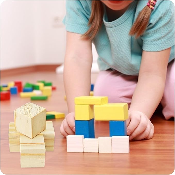 30Pcs 2.5cm Unfinished Wood Cubes, 1” Natural Square Wooden Blocks for Math Counting, Crafts, and DIY Projects