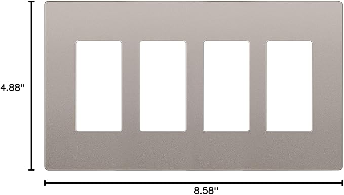 LIDER Matte Finish Decorator Switch Cover, Screwless Wall Plate, Mid-Size 4-Gang 4.88" x 8.58", Unbreakable Polycarbonate Thermoplastic, UL Listed, LSWP-34M-NK, Nickel