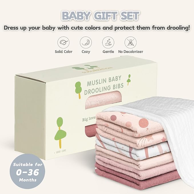 Susurration Muslin Baby Drool Bibs 6Pack Soft Triangular Adjustable Baby Bandana Bibs for Unisex Baby Girls & Boys