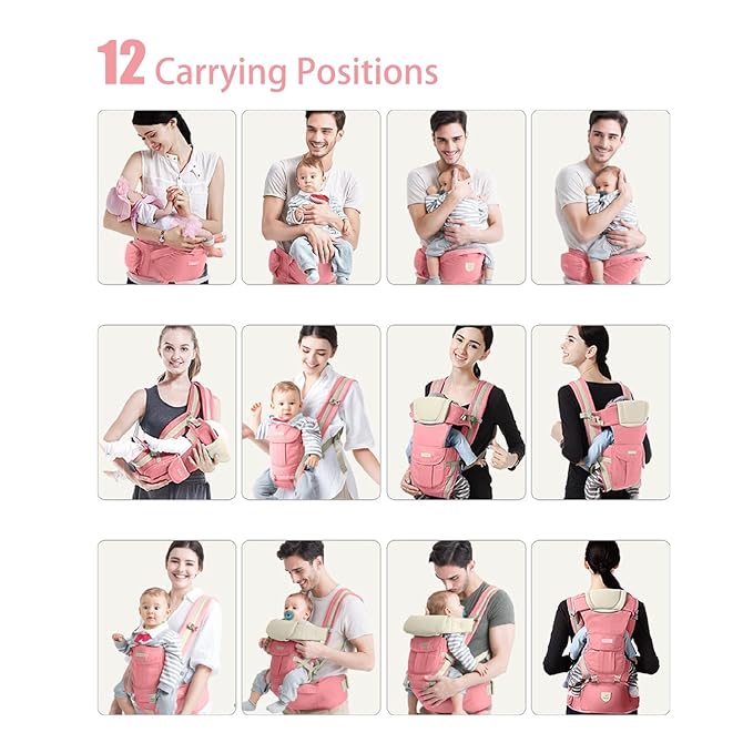 Baby Carrier with Hip Seat,Baby Newborn to Toddler,6-in-1 Adjustable & Removable Baby Hip Carrier for 0-36 Months (2118, Pink)