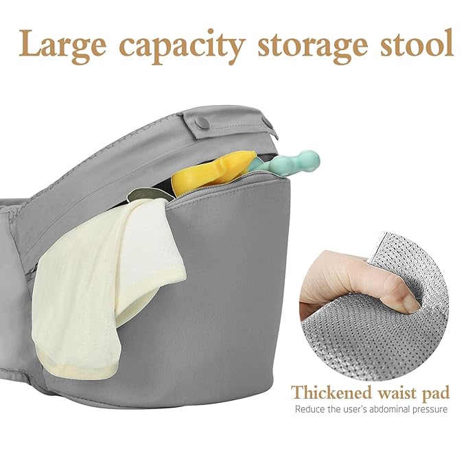 Baby Carrier Newborn to Toddler,12 in 1 Baby Holder Carrier with Adjustable Waist Belt,Baby Carrier with Hip Seat,Safety-Certified Baby Hip Carrier with Foldable Neck Support Pod,Ergonomic-Grey