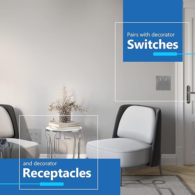 LIDER Matte Finish Double Decorator Switch Cover, Screwless Wall Plate, Mid-Size 2-Gang 4.88" x 4.92", Unbreakable Polycarbonate Thermoplastic, UL Listed, LSWP-32M-BGY10P, Brushed Gray, 10 pack