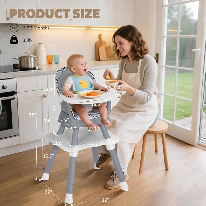 Baby High Chair, 8 in 1 Convertible Highchairs for Babies and Toddlers, Children Dining Booster Seat/Kids Building Block Table for Girls Boys, Baby Seat with Removable Tray, Chevron