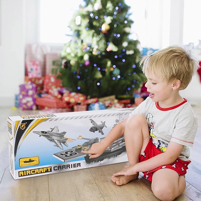 33-Inch Aircraft Carrier Mega Playset - Ultimate Military Battle Set for Boys with Realistic Battleship, Fighter Jets, Toy Soldier Figures, Military Vehicles for Kids Imaginary Pretend Play