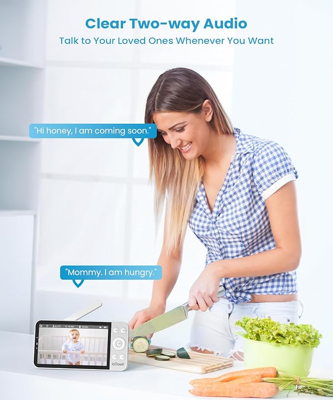 ieGeek 5.5โโ Split-Screen Baby Monitor,2.5K UHD Baby Monitor with 2 Cameras and Audio,Night Light,Prone Sleeping&Cry Detection,Two-Way Talk,Night Vision,2.4G&5Ghz WiFi App Control,4000mAh Battery