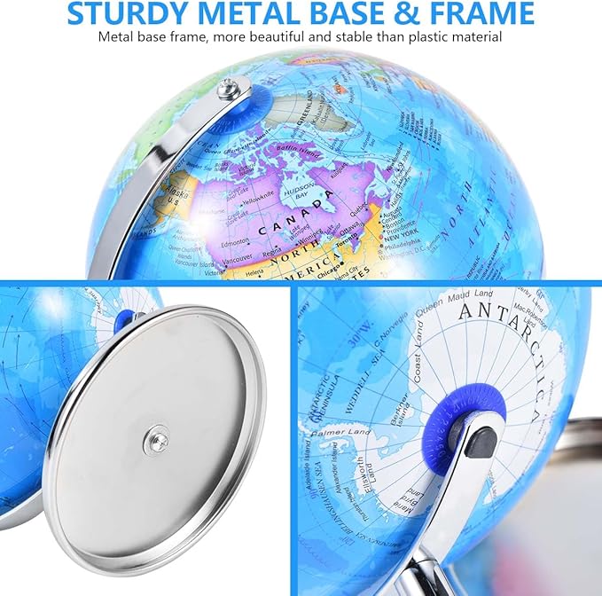 10 Inch World Globe Rotating Earth Spinning Globe with Heavy Metal Stand for Kids Geography Classroom Education or Office Home Decorations